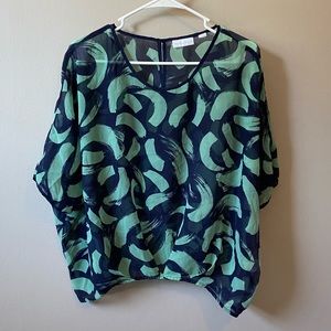 New York & Company Sheer Short Sleeve Blouse Sz S